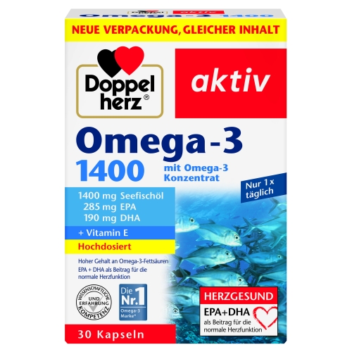 DOPPELHERZ Aktiv 1400 zivju eļļa omega-3 kapsulas, 30 gab