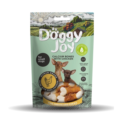 DOGGY JOY KALCIJA KAULIŅI AR VISTU MAZIEM SUŅIEM 55G