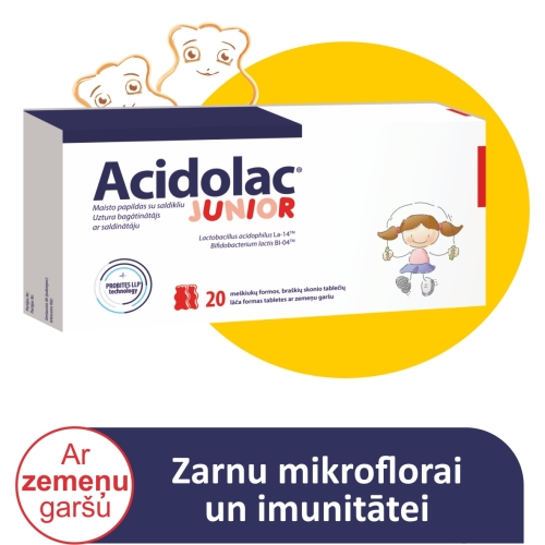 ACIDOLAC® Junior ar zemeņu garšu tabletes, 20 gab.