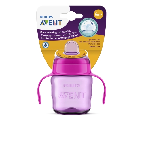 PHILIPS Avent Easy Sip mācību krūzīte ar rokturiem, 6M+, 200ml, silikona snīpis, rozā