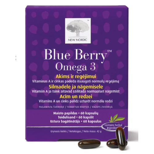 NEW NORDIC Blue Berry Omega 3 kapsulas, 60 gab.