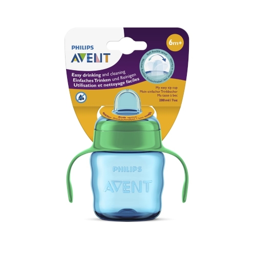 PHILIPS Avent Easy Sip mācību krūzīte ar rokturiem, 6M+, 200ml, silikona snīpis, zaļa