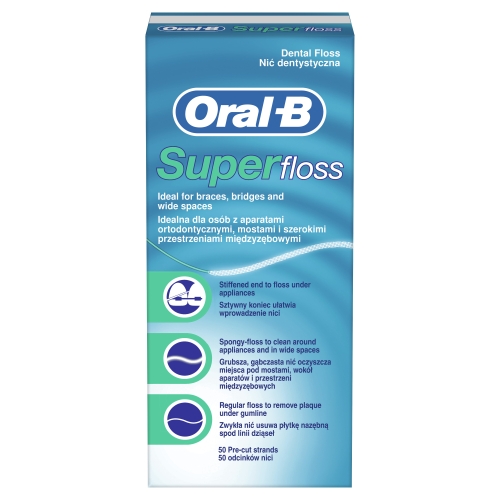 ORAL-B Super Floss Mint zobu diegs, 50 gab