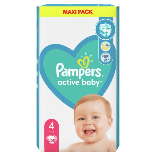 PAMPERS Active Baby S4 Maxi autiņbiksītes (9 - 14 kg), 58 gab