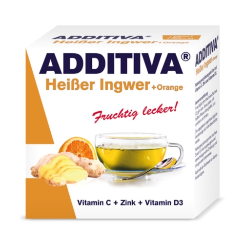 ADDITIVA Karstais ingvers + Apelsīns +  C vitamīns + Cinks + D3 vitamīns pulveris, 10 gab.