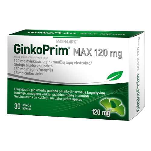 WALMARK Ginko Prim Max 120mg tabletes, 30 gab.