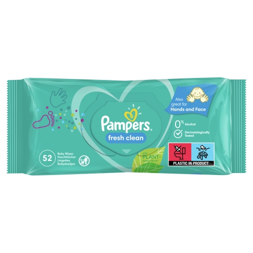 PAMPERS Fresh Clean mitrās salvetes, 52 gab