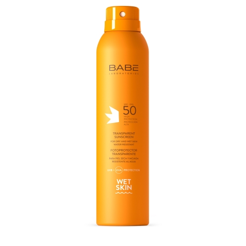 BABE Sun SPF 50 caurspīdīgs saules aizsarglīdzeklis mitrai ādai, 200ml